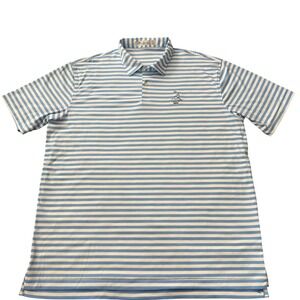 Peter Millar Pinehurst 1895 Polo Shirt Mens XL Blue Striped Featherweight FF13